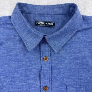 PJ Paul Jones Mens L Blue Cotton Linen Short Sleeve Chambray Button Down Shirt